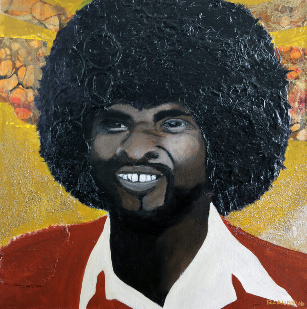 A painting of a man with a large afro.