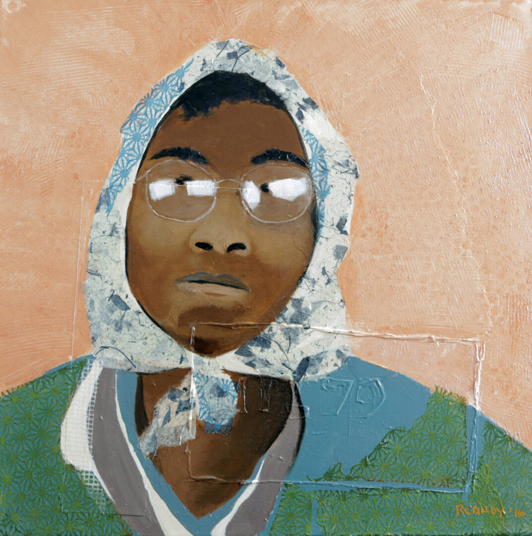 A painting of a man wearing a hood