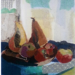 A painting of fruit on the table