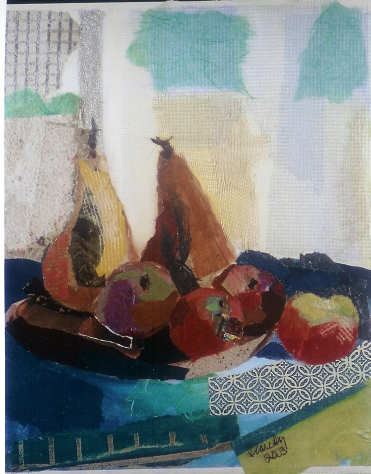 A painting of fruit on the table