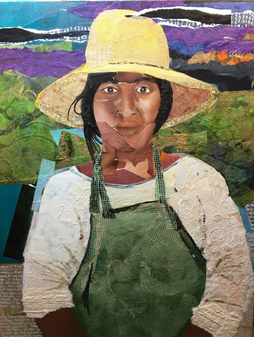 Wampanoag wife collage and acrylic on canvas painting
