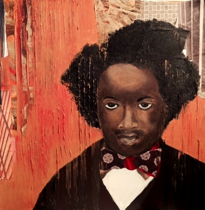 A painting of a man with black hair and wearing a bow tie.